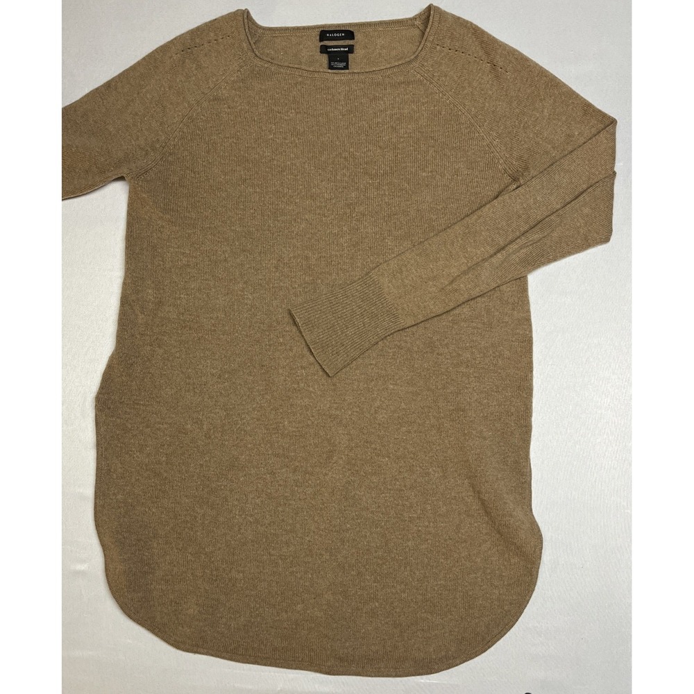 Halogen Cashmere Wool Blend Crewneck Sweater Women's Small Tan Camel